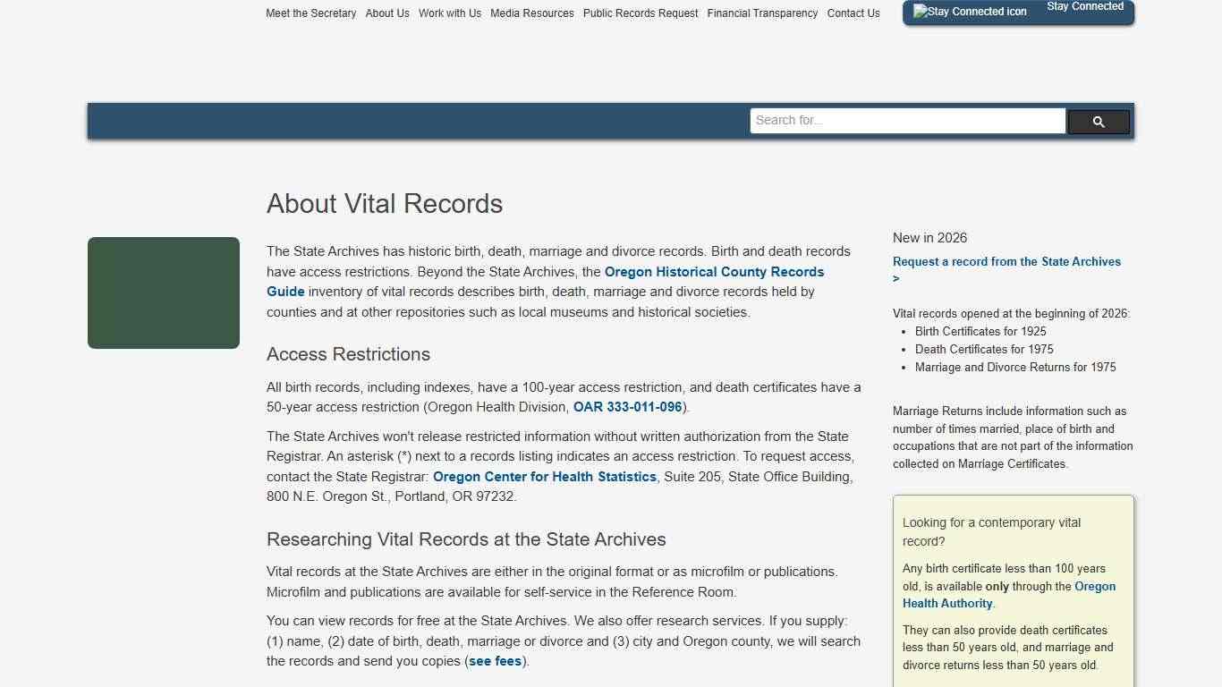 State of Oregon: State Archives - About Vital Records